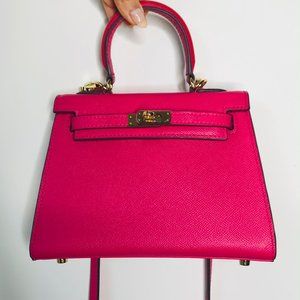 Hermes Kelly Bag Taiga Leather Fusia